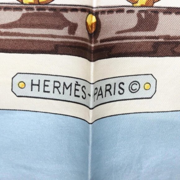 HERMES Carre 90 Scarf ""aux champs"" Silk Light Blue Auth BA6381 - Picture 8 of 12